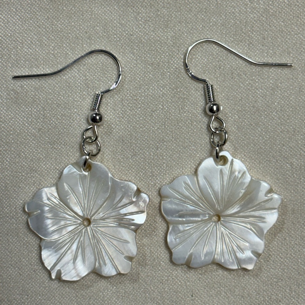 Sterling Silver Floral Shell Dangle Earrings - image 1